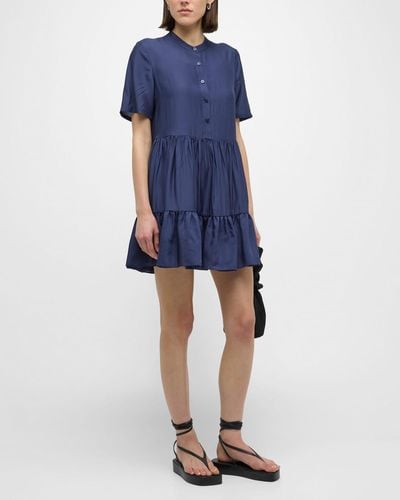 Jonathan Simkhai Livia Short-Sleeve Tiered Mini Dress - Blue