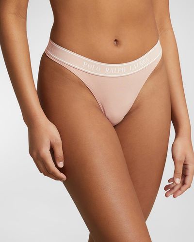 Polo Ralph Lauren Ribbed Mid-Rise Logo Thong - Brown