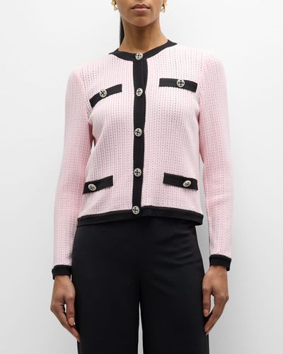 Misook Recycled Pointelle Knit Button-down Jacket - Pink