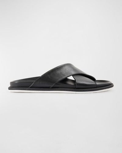 Paul Stuart Punta Crisscross Leather Slide Sandals - Brown