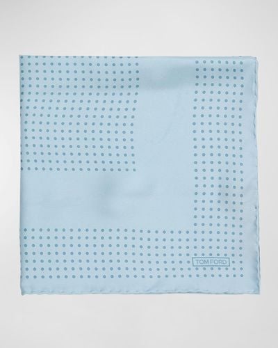 Tom Ford Mulberry Silk Polka Dot-Print Pocket Square - Blue