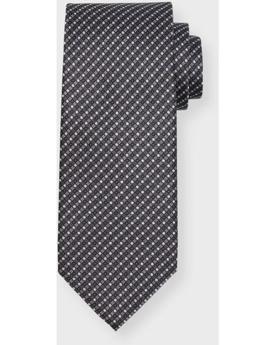 Brioni Grid And Circle Silk Tie - Gray