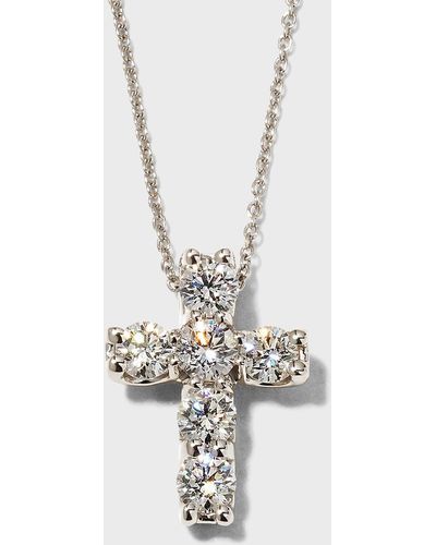 Roberto Coin 18k Diamond Square-set Cross Pendant Necklace - Metallic