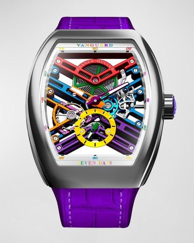 Franck Muller Stainless Steel Vanguard Color Dreams Skeleton Watch With Purple Strap - Pink