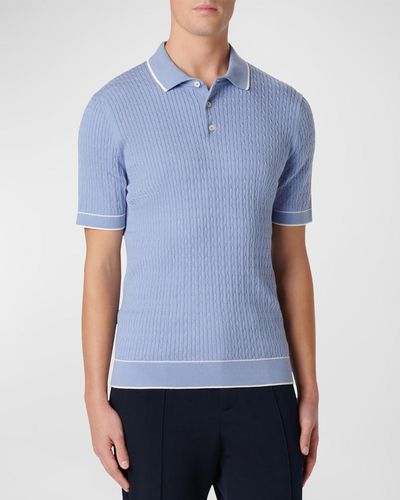 Bugatchi Cable-Knit Polo Sweater - Blue