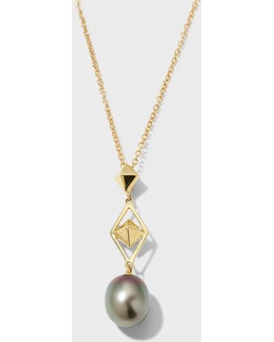 Pearls By Shari Yellow Gold Tahitian Pearl Drop Necklace, 10mm - Metallic