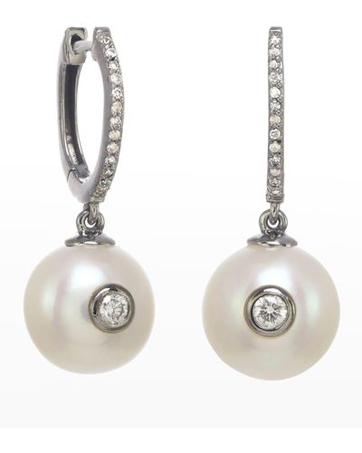 Margo Morrison Freshwater Pearl Earrings With Diamonds And Sterling Silver - Metallic