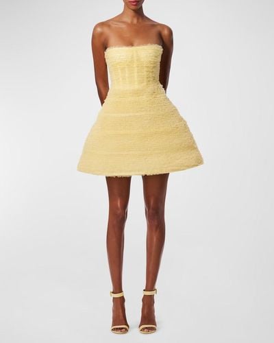 Carolina Herrera Sequined Pleated Tulle Strapless Mini Dress - Yellow