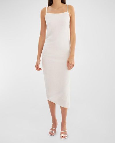 Lamarque Macaria Asymmetric Cotton Knit Midi Dress - White