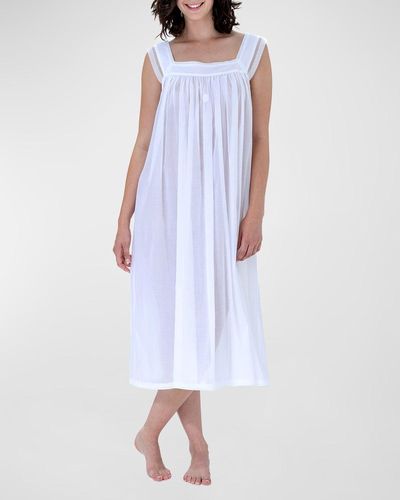Celestine Mia Square-Neck Lace-Trim Cotton Nightgown - White
