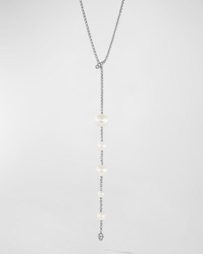 David Yurman Pearl And Pave Y-Necklace With Diamonds - White