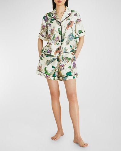 Olivia Von Halle Ingo Floral-Print Silk Twill Pajama Set - Green