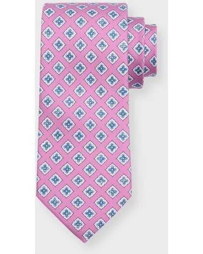 Canali Silk Floral-Print Tie - Pink