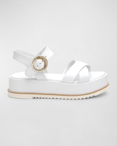 Nero Giardini Calfskin Crisscross Flatform Sandals - White