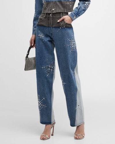 3.1 Phillip Lim Liberty Embroidered Two-Tone Slouchy Jeans - Blue