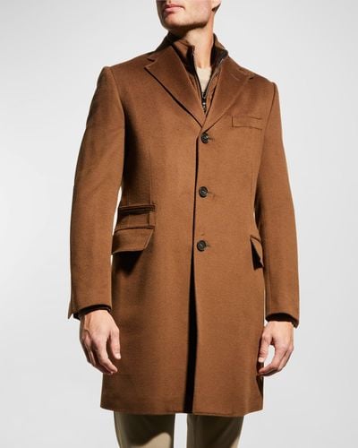 Corneliani Wool Topcoat With Removable Bib - Brown