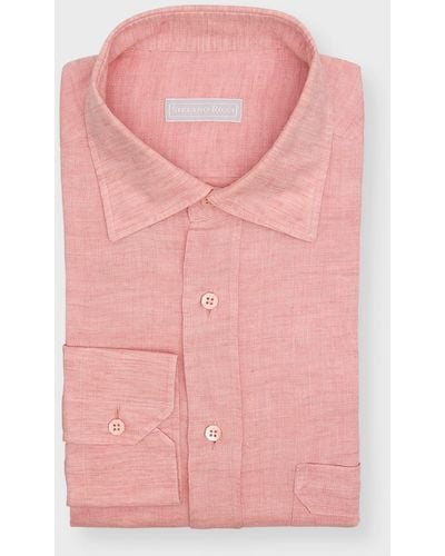 Stefano Ricci Linen Sport Shirt With Pocket - Pink