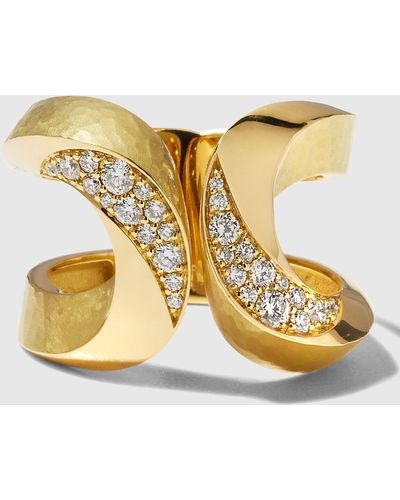 Vendorafa Yellow Gold Hammered Diamond Ring, Size 7 - Metallic