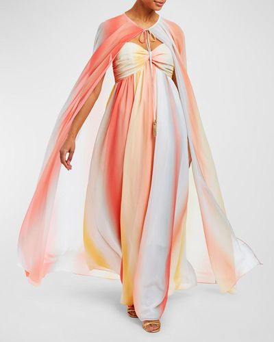 mestiza Margarita Strapless Ombre Chiffon Cape & Gown - Multicolor