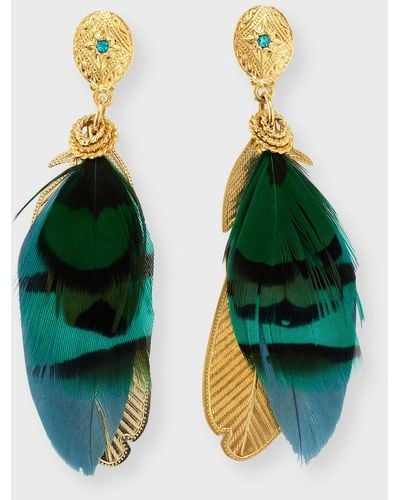 Gas Bijoux Sao Feather Drop Earrings - Green