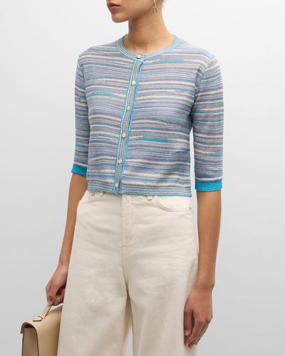 Marella Lodola3 Striped Button-Down Sweater - Blue