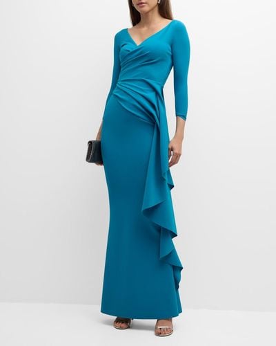 La Petite Robe Di Chiara Boni Pleated Ruffle Column Gown - Blue