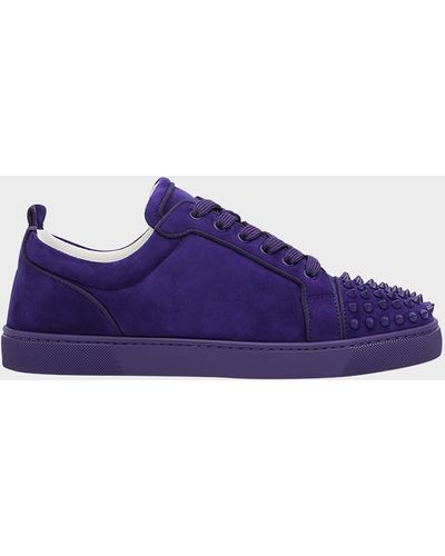 Christian Louboutin Louis Junior Spikes Low-Top Suede Sneakers - Blue