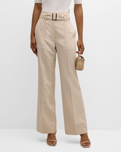 Elie Tahari The Diana Striped High-rise Boot-cut Pants - Natural