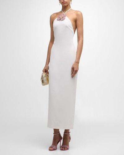 retroféte Lexie Embellished Backless Halter Midi Dress - White