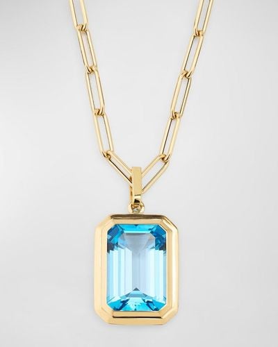 Goshwara 18K Manhattan Emerald-Cut Topaz Pendant Necklace - Blue