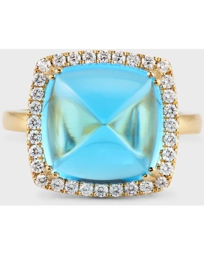 David Kord 18k Yellow Gold Ring With Swiss Blue Topaz And Diamonds, Size 7, 11.32tcw