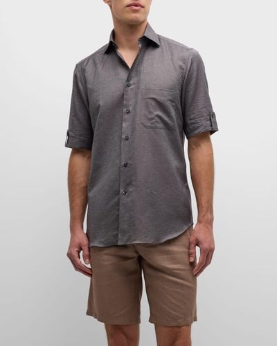 Stefano Ricci Cotton Short-Sleeve Shirt - Gray