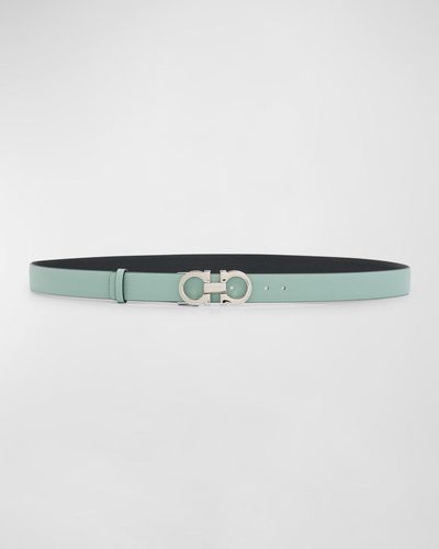 Ferragamo Embossed Reversible Leather Belt With Gancini Buckle - Gray