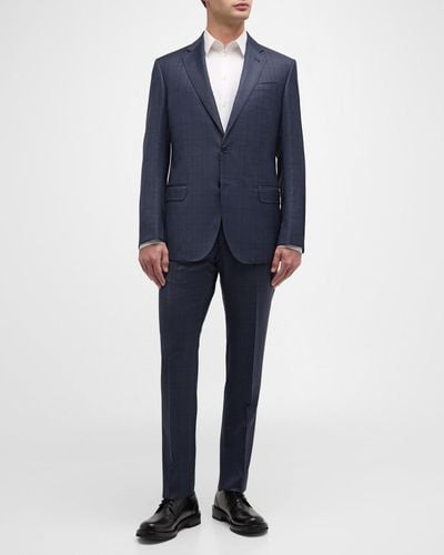 Emporio Armani G-Line Tonal Plaid Suit - Blue