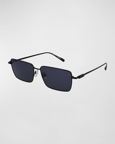 Ferragamo Gancini Evolution Metal Rectangle Sunglasses - Blue