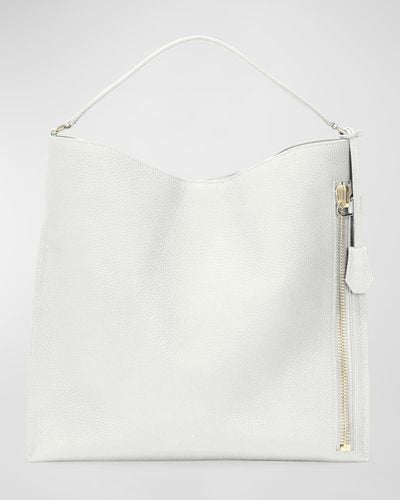 Tom Ford Alix Hobo Large In Grained Leather - White