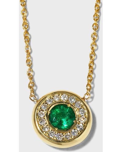 Roberto Coin Yellow Gold Emerald Pendant Necklace With Diamond Halo - White