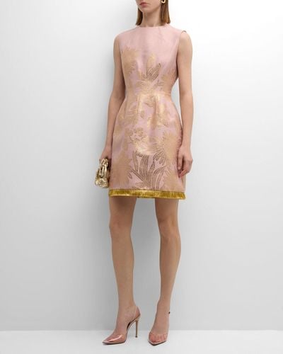 Lela Rose Sleeveless Jacquard Fringe Detail Mini Dress - Natural