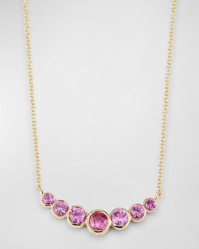 Sydney Evan 14K Graduated Bezel Curve Bar Necklace With Sapphires - Pink