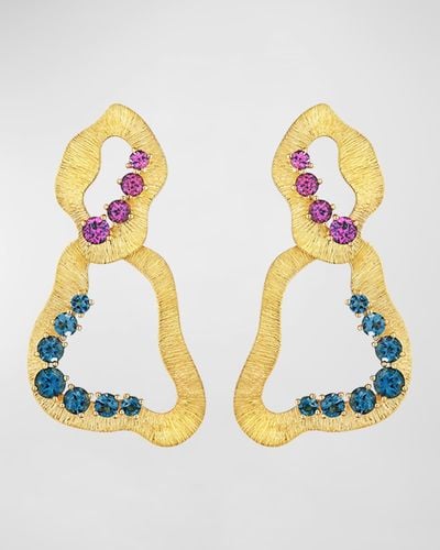 Hueb 18k Bahia Yellow Gold Violet Rhodolite And Imperial London Blue Topaz Drop Earrings - Metallic