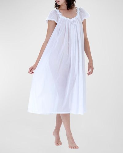 Celestine Coralie-2 Ruched Lace-Trim Cotton Nightgown - White