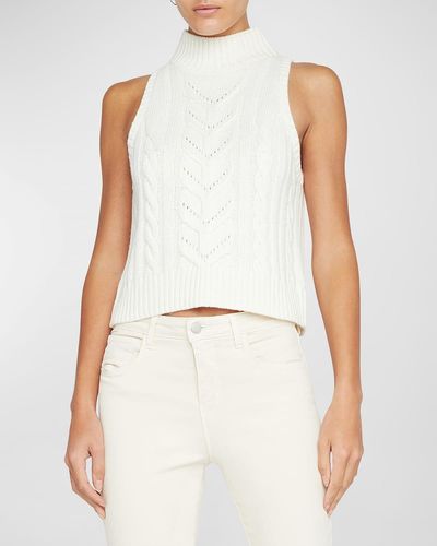L'Agence Bellini Cable-Knit Turtleneck Tank Top - White