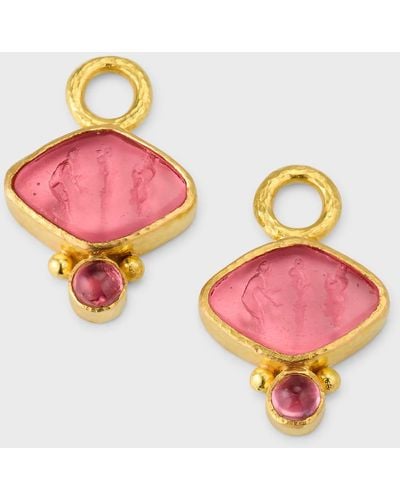 Elizabeth Locke Rombo 19k Yellow Gold Venetian Glass Intaglios Earring Pendants - Pink