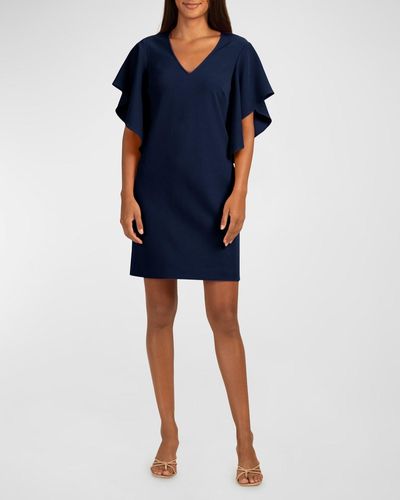 Trina Turk Moore Flutter-Sleeve Crepe Mini Dress - Blue