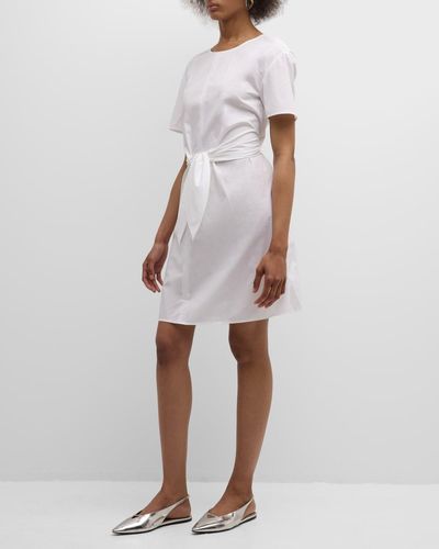 Emporio Armani Cutout Tie-Waist Cotton Poplin Mini Dress - White