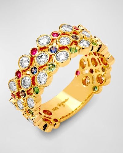 Syna 18k Yellow Gold Mogul Band With Emeralds, Rubies, Blue Sapphires, And Diamonds, Size 7 - Metallic