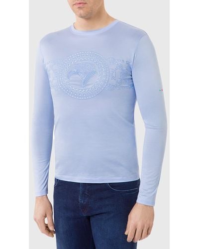 Stefano Ricci Eagle Embroidered Long-Sleeve T-Shirt - Blue
