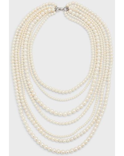 Utopia 18k White Gold Necklace With Freshwater Pearls, 3.5-8.5mm