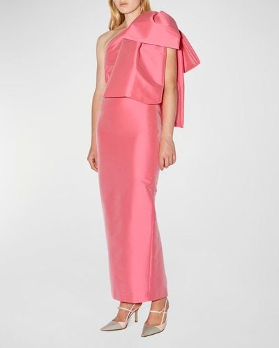BERNADETTE Josselin One-Shoulder Midi Dress With Bow Detail - Pink