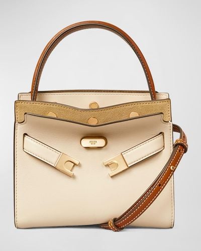 Tory Burch Lee Radziwill Petite Double Top-Handle Bag - Natural